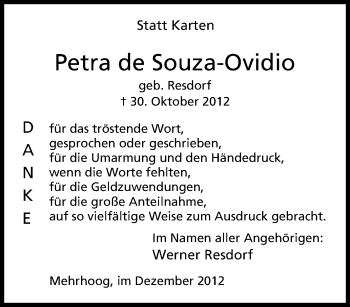 Traueranzeige von Petra de Souza-Ovidio von Tageszeitung