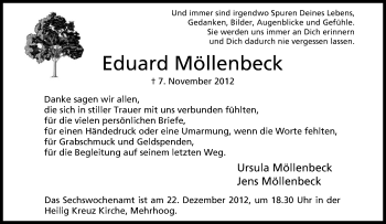 Traueranzeige von Eduard Möllenbeck von Tageszeitung
