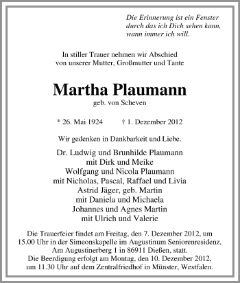 Traueranzeige von Martha Plaumann von Tageszeitung