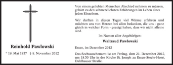 Traueranzeige von Reinhold Pawlowski von Tageszeitung