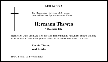 Traueranzeige von Hermann Thewes von Tageszeitung