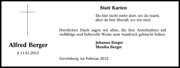 Traueranzeige von Alfred Berger von Tageszeitung