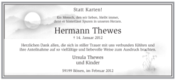 Traueranzeige von Hermann Thewes von Tageszeitung