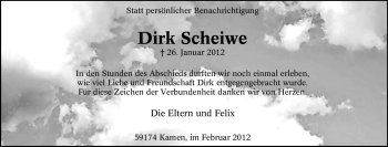 Traueranzeige von Dirk Scheiwe von Tageszeitung