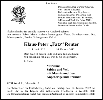 Traueranzeige von Klaus-Peter Reuter von Tageszeitung