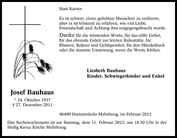 Traueranzeige von Josef Bauhaus von Tageszeitung