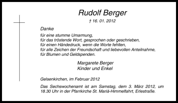 Traueranzeige von Rudolf Berger von Tageszeitung