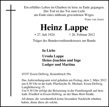 Traueranzeige von Heinz Lappe von Tageszeitung