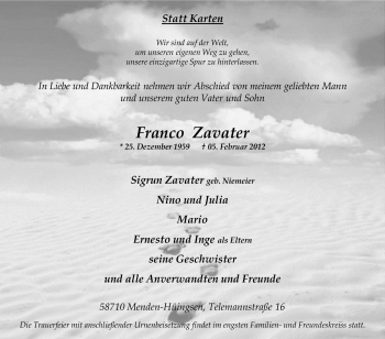 Traueranzeige von Franco Zavater von Tageszeitung