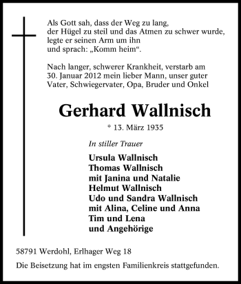 Traueranzeige von Gerhard Unbekannt von Tageszeitung