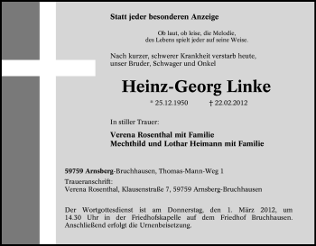 Traueranzeige von Heinz-Georg Linke von Tageszeitung