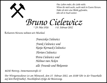Traueranzeige von Bruno Cielewicz von Tageszeitung