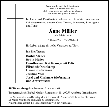 Traueranzeige von Änne Müller von Tageszeitung