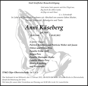 Traueranzeige von Anni Käseberg von Tageszeitung