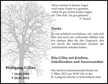 Traueranzeige von Wolfgang Gilles von Tageszeitung