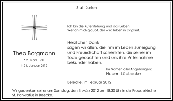Traueranzeige von Theo Borgmann von Tageszeitung