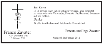 Traueranzeige von Franco Zavater von Tageszeitung