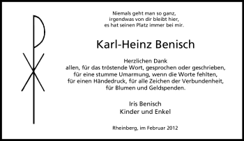 Traueranzeige von Karl-Heinz Benisch von Tageszeitung