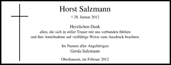 Traueranzeige von Horst Salzmann von Tageszeitung