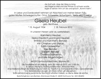 Traueranzeige von Gisela Heubel von Tageszeitung