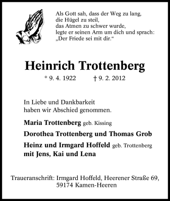 Traueranzeige von Heinrich Trottenberg von Tageszeitung