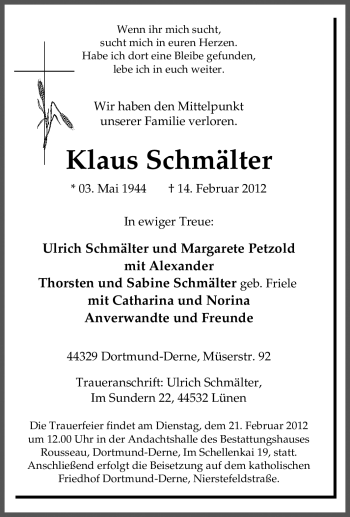 Traueranzeige von Klaus Schmälter von Tageszeitung