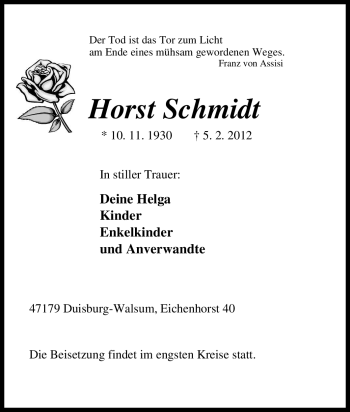 Traueranzeige von Horst Schmidt von Tageszeitung