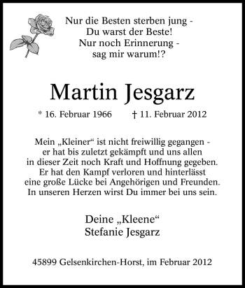 Traueranzeige von Martin Jesgarz von Tageszeitung
