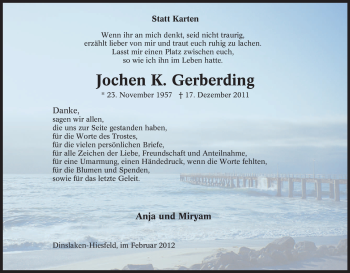 Traueranzeige von Jochen K. Gerberding von Tageszeitung