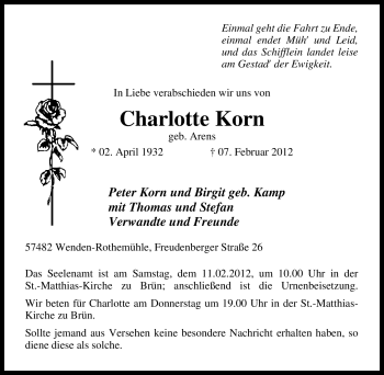 Traueranzeige von Charlotte Korn von Tageszeitung