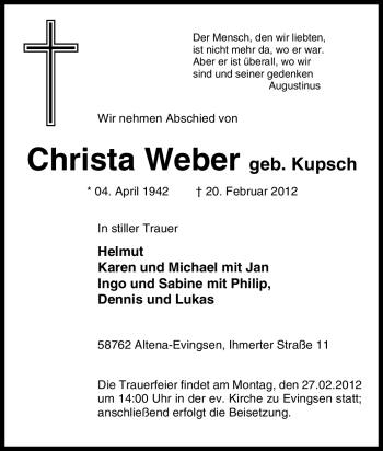 Traueranzeige von Christa Weber von Tageszeitung