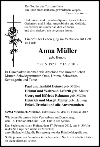 Traueranzeige von Anna Müller von Tageszeitung