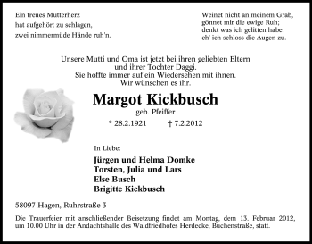 Traueranzeige von Margot Kickbusch von Tageszeitung