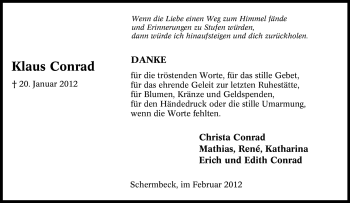 Traueranzeige von Klaus Conrad von Tageszeitung
