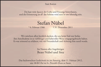 Traueranzeige von Stefan Nübel von Tageszeitung