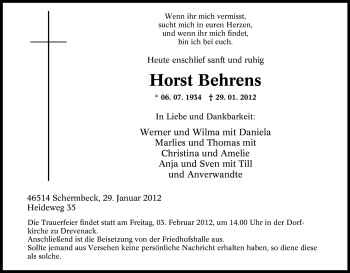 Traueranzeige von Horst Behrens von Tageszeitung