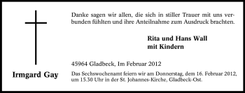 Traueranzeige von Irmgard Gay von Tageszeitung