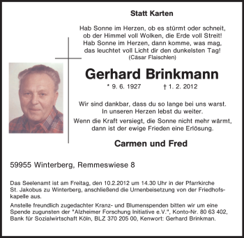 Traueranzeige von Gerhard Brinkmann von Tageszeitung
