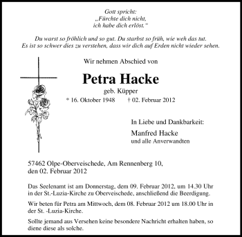 Traueranzeige von Petra Hacke von Tageszeitung