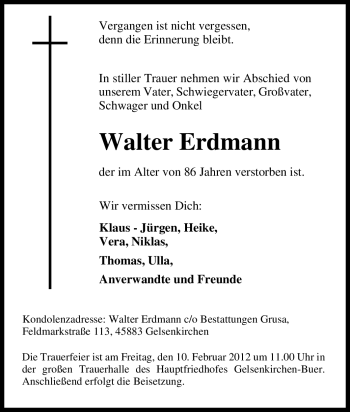 Traueranzeige von Walter Erdmann von Tageszeitung