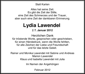 Traueranzeige von Lydia Lawendel von Tageszeitung