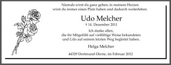 Traueranzeige von Udo Melcher von Tageszeitung