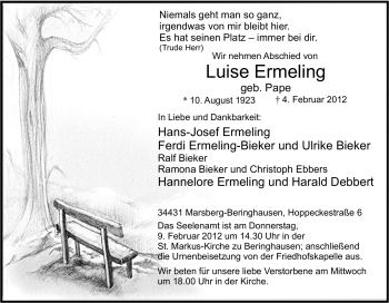 Traueranzeige von Luise Ermeling von Tageszeitung