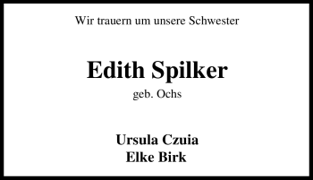 Traueranzeige von Edith Spilker von Tageszeitung