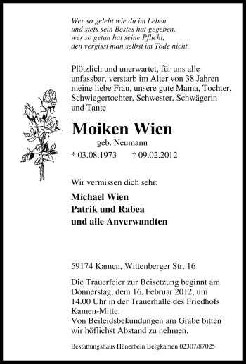 Traueranzeige von Moiken Wien von Tageszeitung