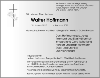 Traueranzeige von Walter Hoffmann von Tageszeitung