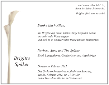 Traueranzeige von Brigitte Späker von Tageszeitung