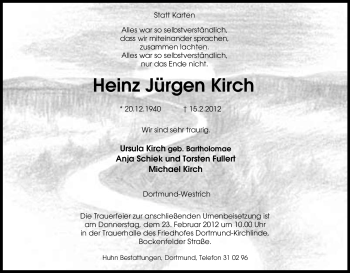 Traueranzeige von Heinz Jürgen Kirch von Tageszeitung