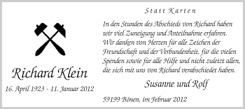 Traueranzeige von Richard Klein von Tageszeitung