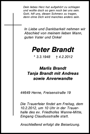Traueranzeige von Peter Brandt von Tageszeitung